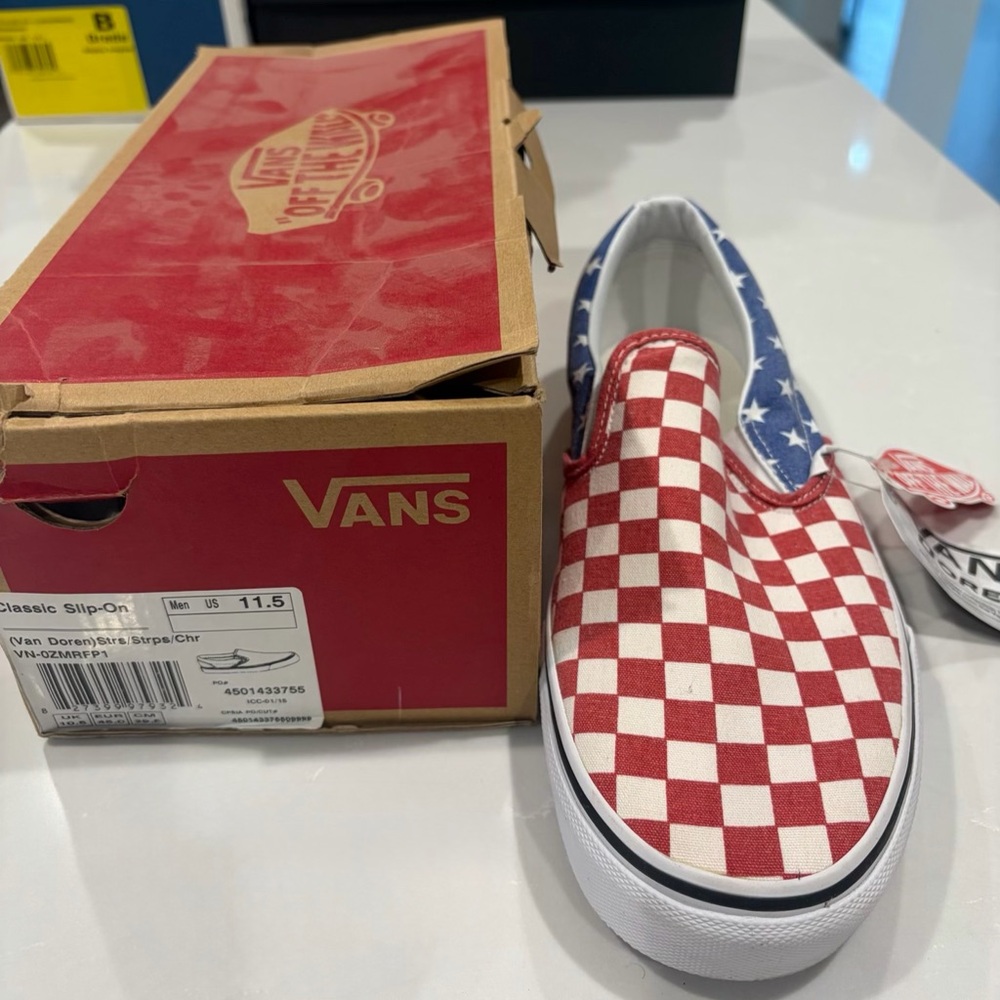 Vans Red and Blue Checkered Slip-On Shoes